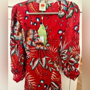 FARM Rio NWT Red Floral Long Sleeve Dress